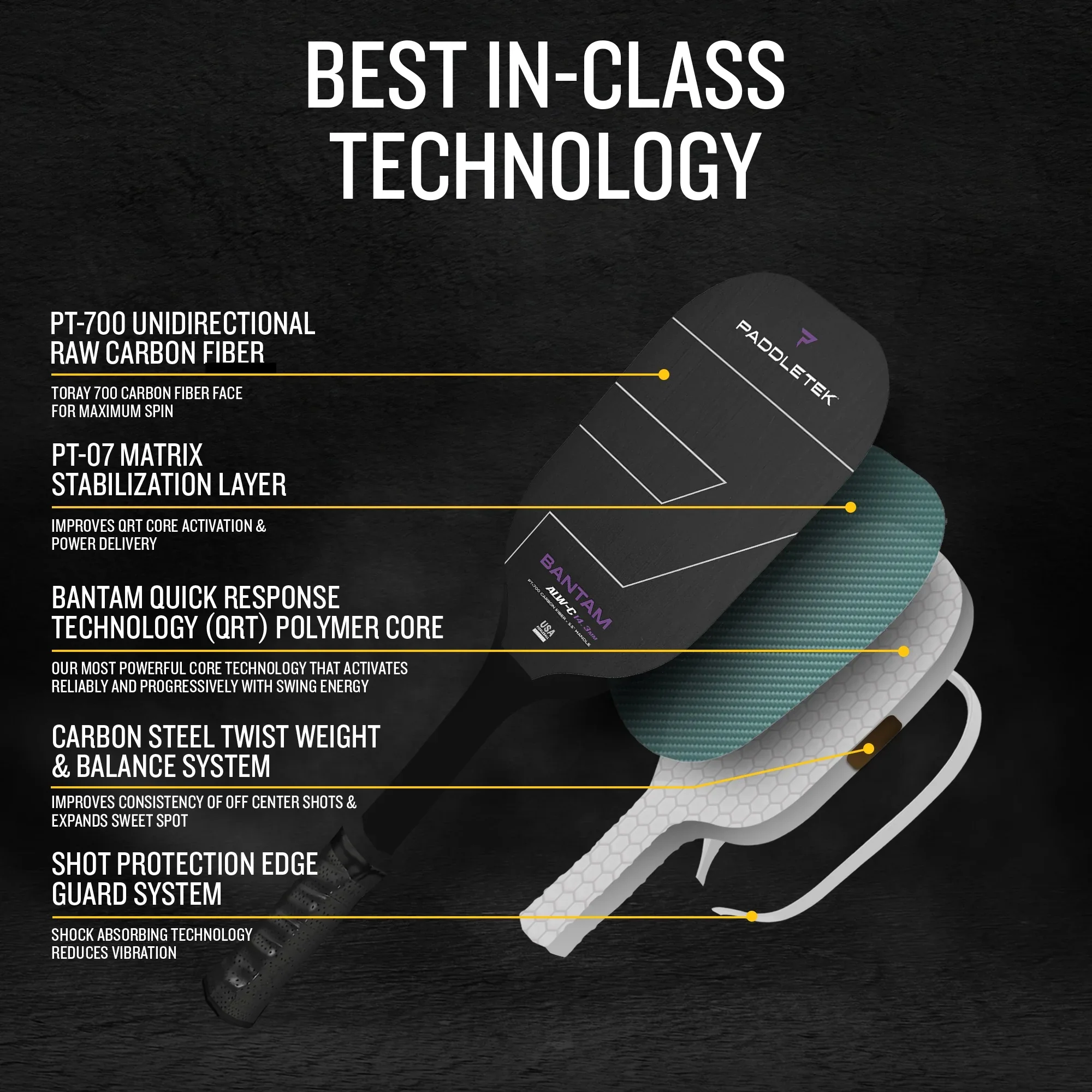 Paddletek Bantam ALW-C 14.3 Raw Carbon Fiber Pickleball Paddle