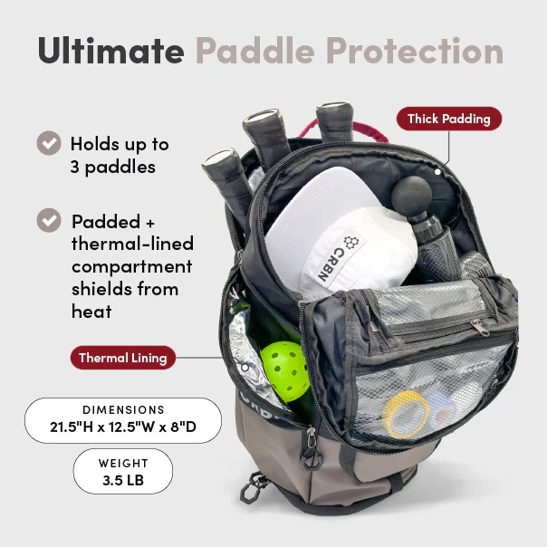 CRBN Pro Team Pickleball Backpack — Thermal-Lined 3-Paddle Storage