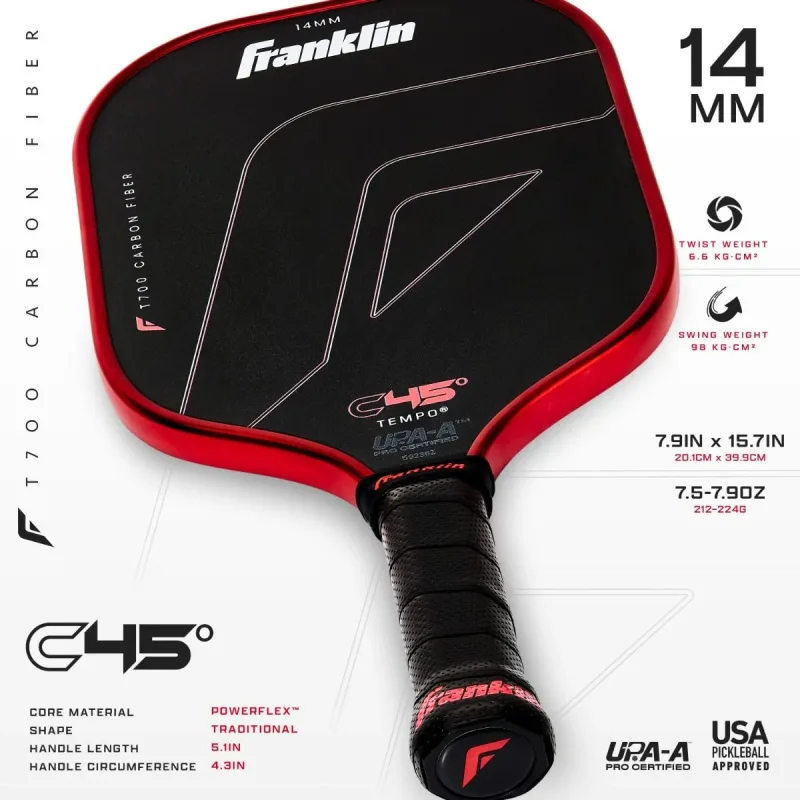 Paleta de pickleball Franklin C45 Tempo de fibra de carbono