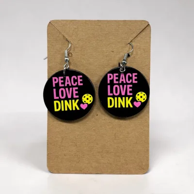 Circle Wooden Pickleball Earrings