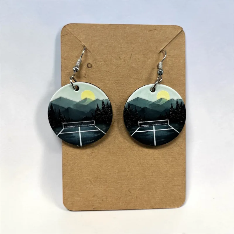 Circle Wooden Pickleball Earrings